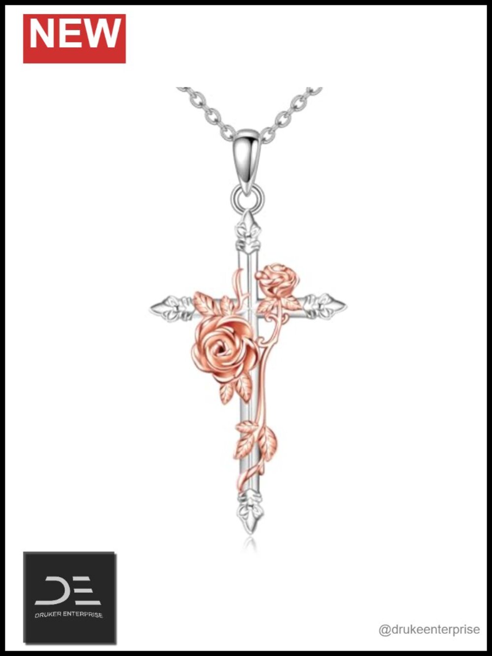 925 Sterling Silver Rose Cross Pendant Necklace for Women Religious Jewelry Gift